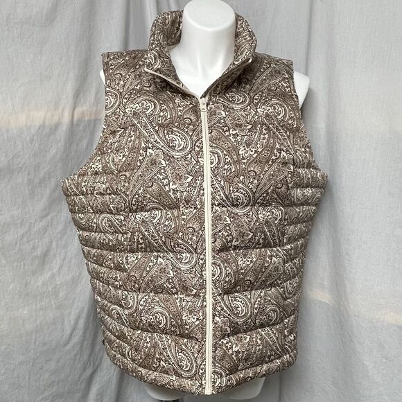 Land’s End Down Puffer Vest Full Zip Paisley Print Warm Tawny Brown Cream 2X New - Picture 3 of 12